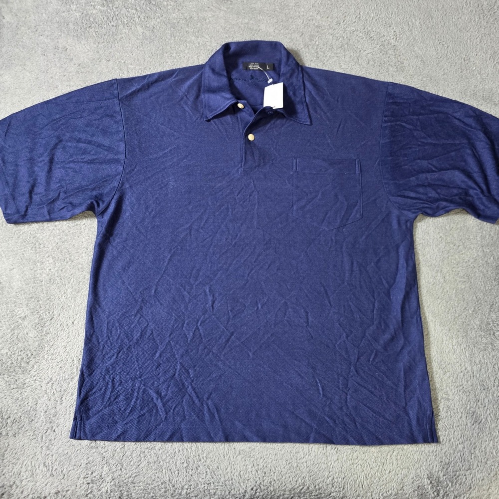 Johnnie Walker Mens Large Polo Shirt Navy Silk Ramie‎ Textured JS11302 NWT